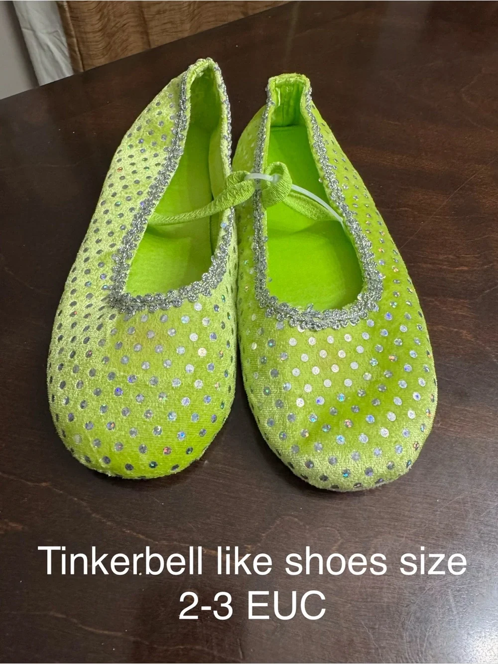 Girls Sparkle Green Ballet Flats - Tinkerbell Style